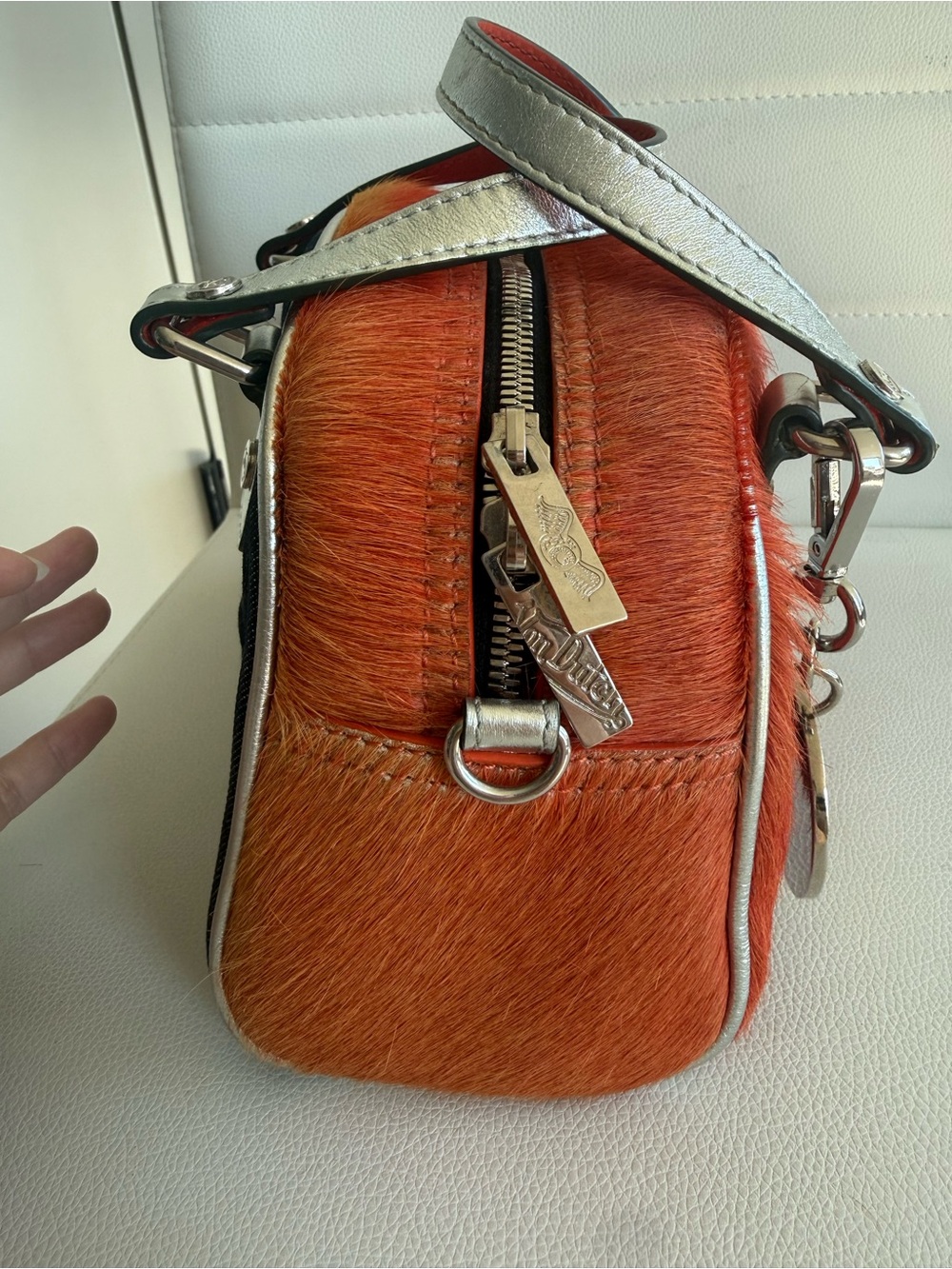 Von Dutch Real Pony Hair Paris Orange Leather Bowling Bag RARE - Picture 9 of 10